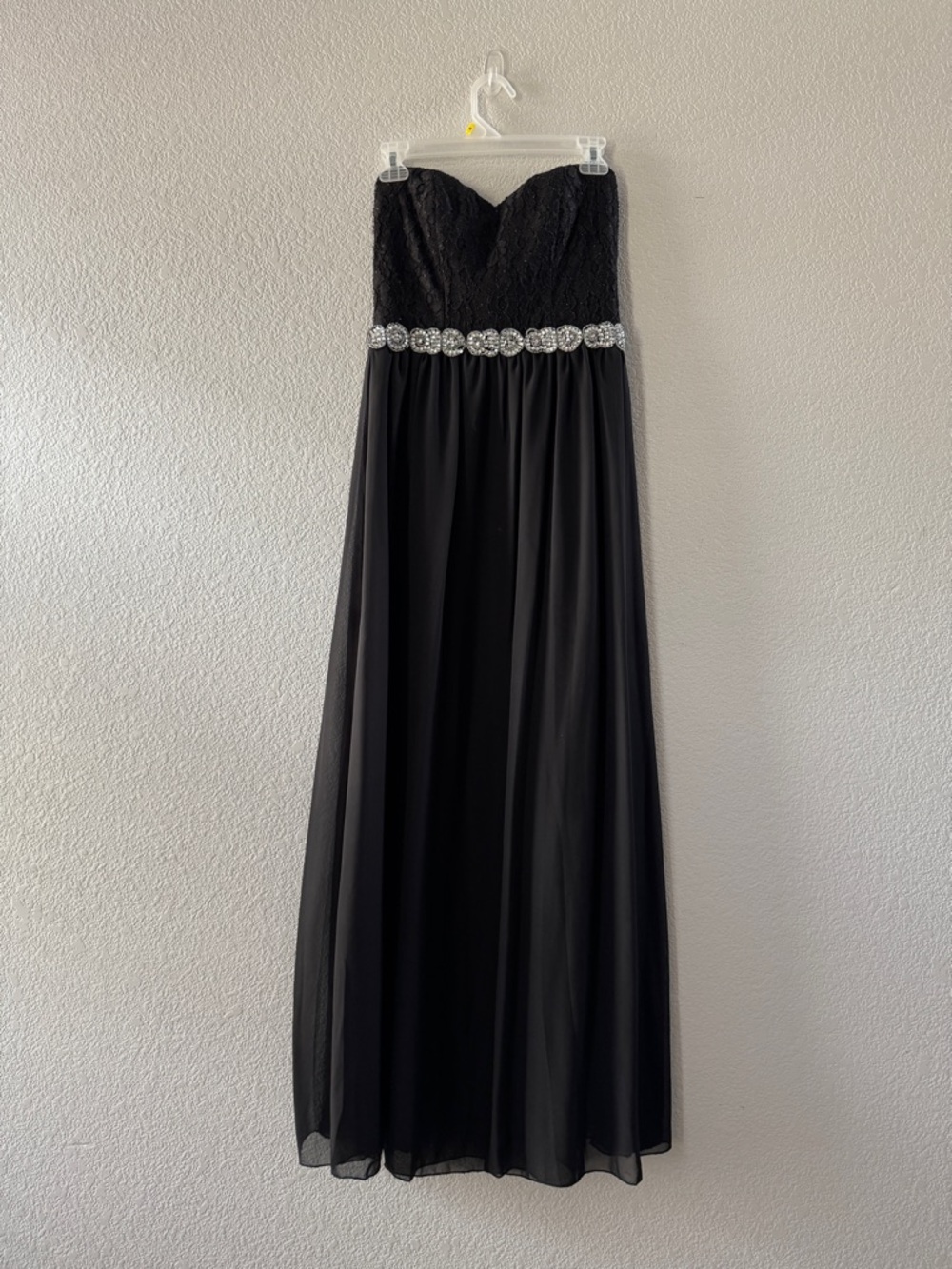 Strapless Black Evening Gown with Beaded Waist